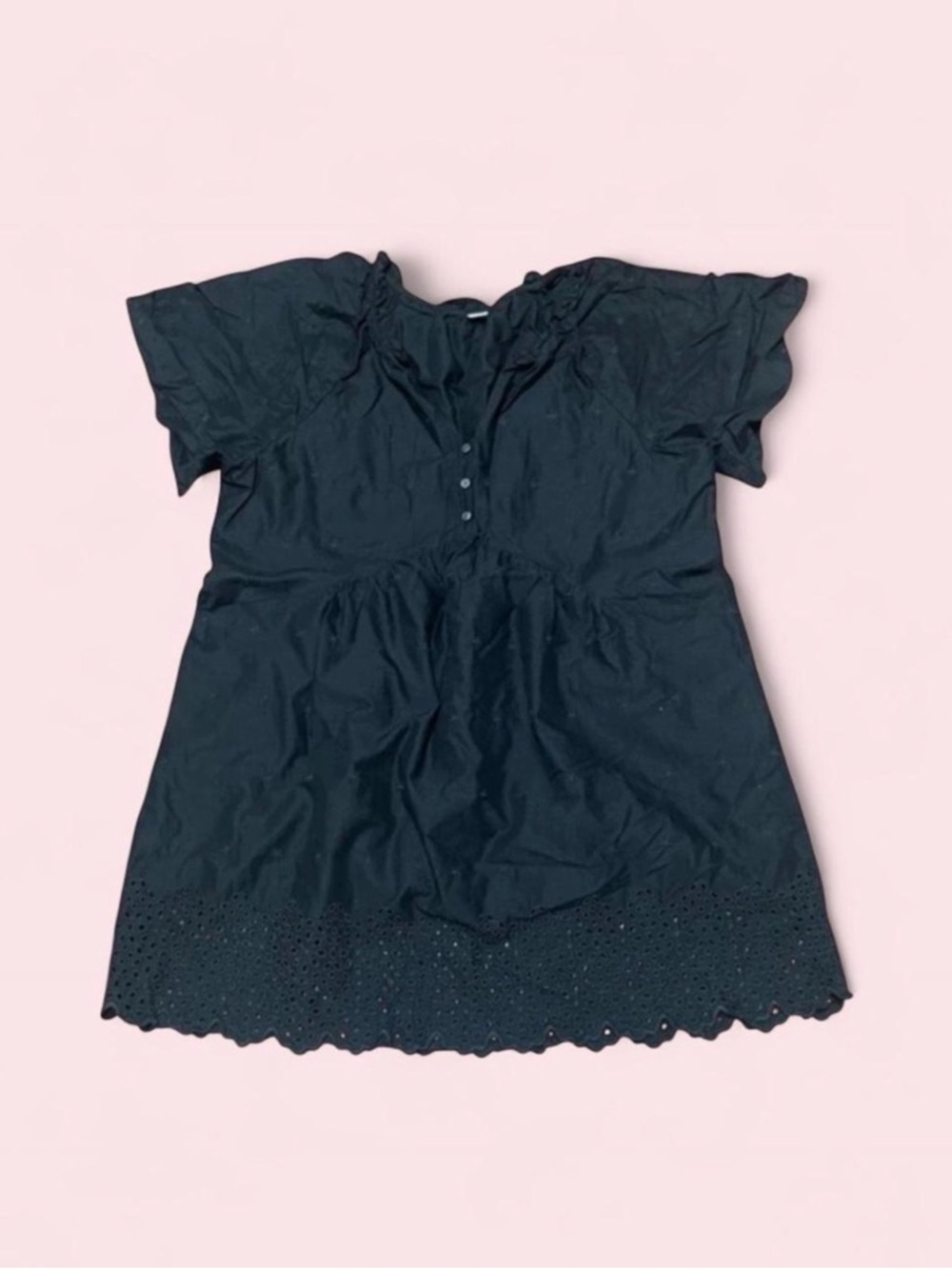 Old Navy Embroidered Cotton Cottagecore Black Mini Dress L | Flutter Sleeve